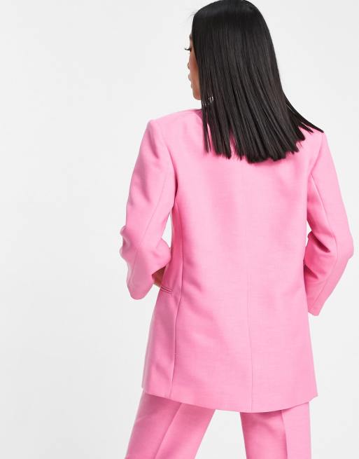 ASOS DESIGN Petite single breasted slim dad suit blazer in perfect pink, 2 of 4