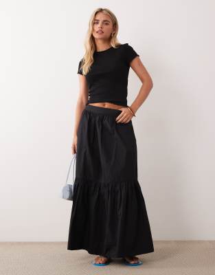 ASOS DESIGN Petite single tiered boho maxi skirt in black