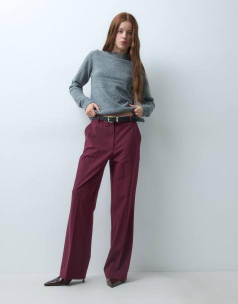 ASOS DESIGN Petite skräddade avslappnade byxor med raka ben i vinrött - view 1