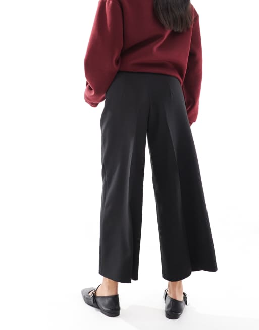 ASOS DESIGN Petite - Skræddersyede, ankellange og sorte bukser med brede ben, 5 af 5