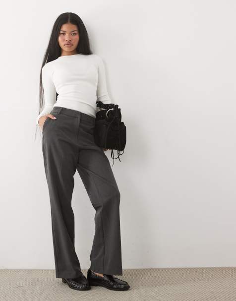ASOS DESIGN Petite skræddersyede slim straight-bukser i kulgrå meleret - view 1