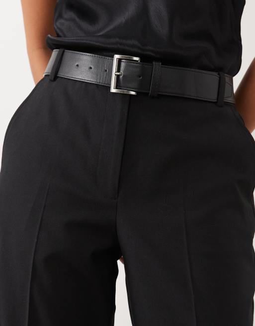 ASOS DESIGN Petite skræddersyede slim straight-bukser med bælte i sort, 4 af 5