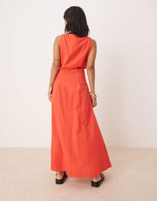 ASOS DESIGN Petite slash neck button down vest maxi dress bright red
