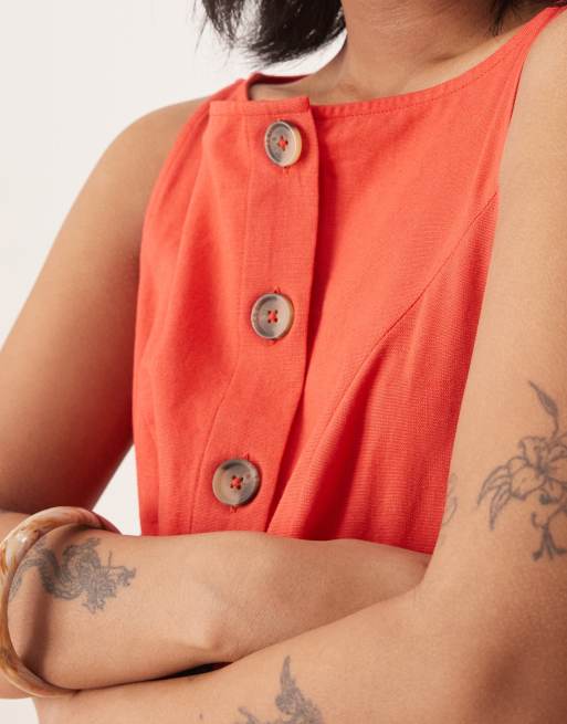 ASOS DESIGN Petite slash neck button down vest maxi dress bright red