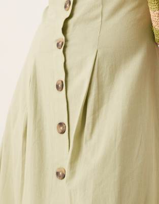 ASOS DESIGN Petite slash neck button down vest midi dress sage