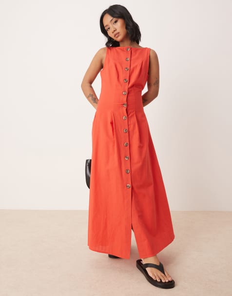 ASOS DESIGN Petite slash neck button down waistcoat maxi dress bright red - view 1