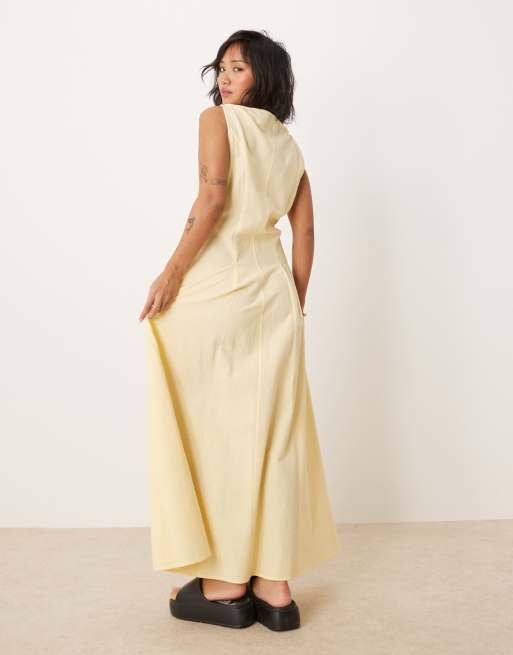 ASOS DESIGN Petite slash neck button down waistcoat maxi dress in buttermilk, 4 of 4