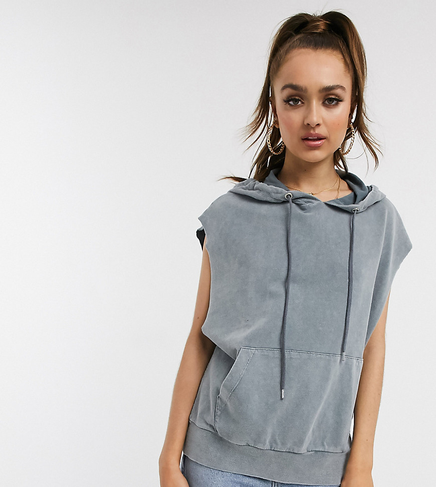 ASOS DESIGN Petite sleeveless hoodie in washed charcoal-Grey
