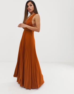 asos orange pleated dress