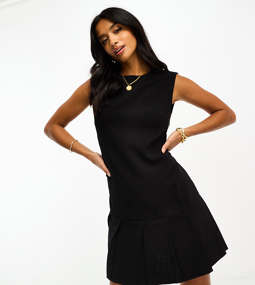 Asos Petite Asos Design Petite Sleeveless Mini Dress With Pleated Skirt In Black