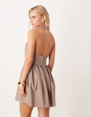 Asos Petite Asos Design Petite Sleeveless Shirt Skater Dress In Neutral