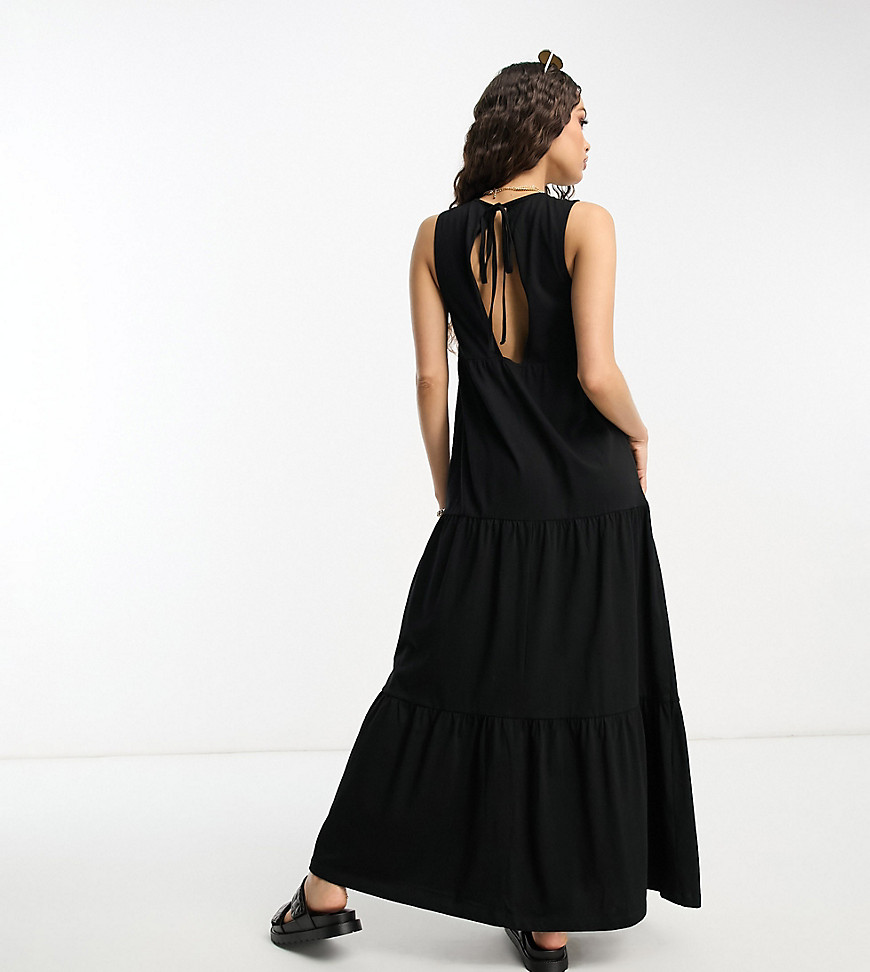 Asos Petite Asos Design Petite Sleeveless Tiered Maxi Dress In Black