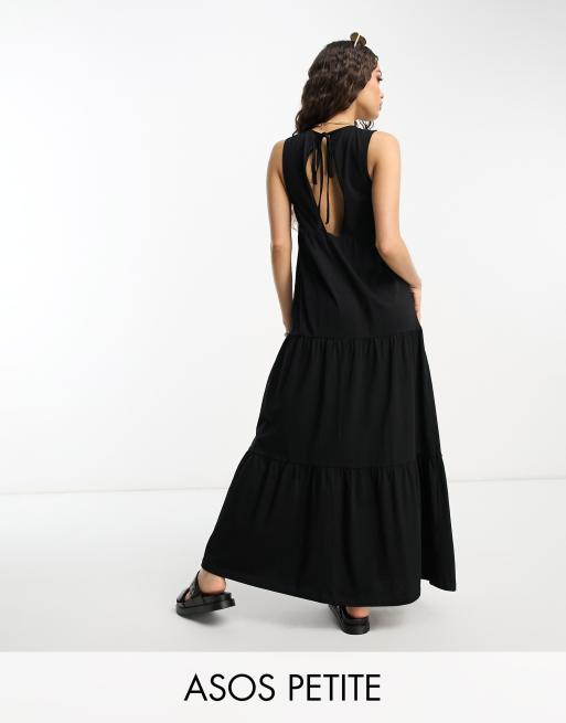 Tiered Satin Trapeze Dress - Black – Moda Boutique