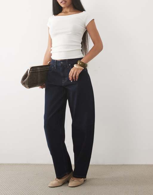 ASOS DESIGN Petite slim barrel jean in rinse, 2 of 5