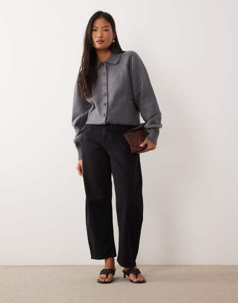 ASOS DESIGN Petite slim barrel-jeans i sort - view 1