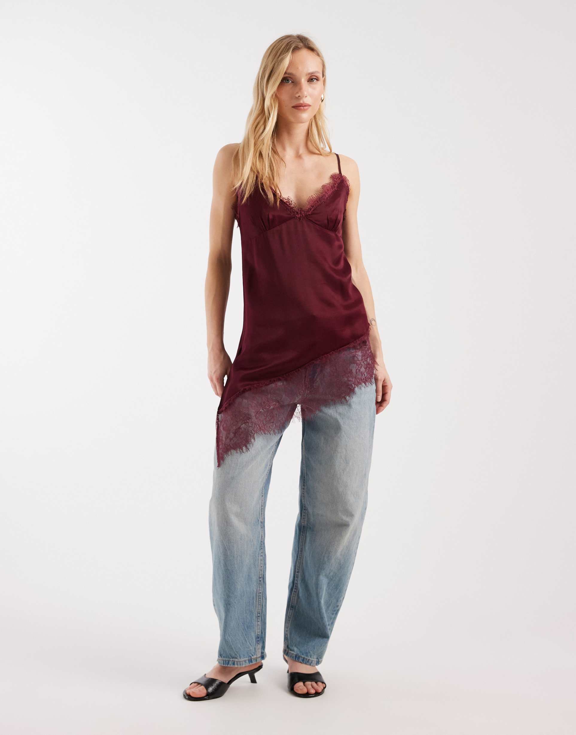 asos design petite slim barrel jeans in vintage wash