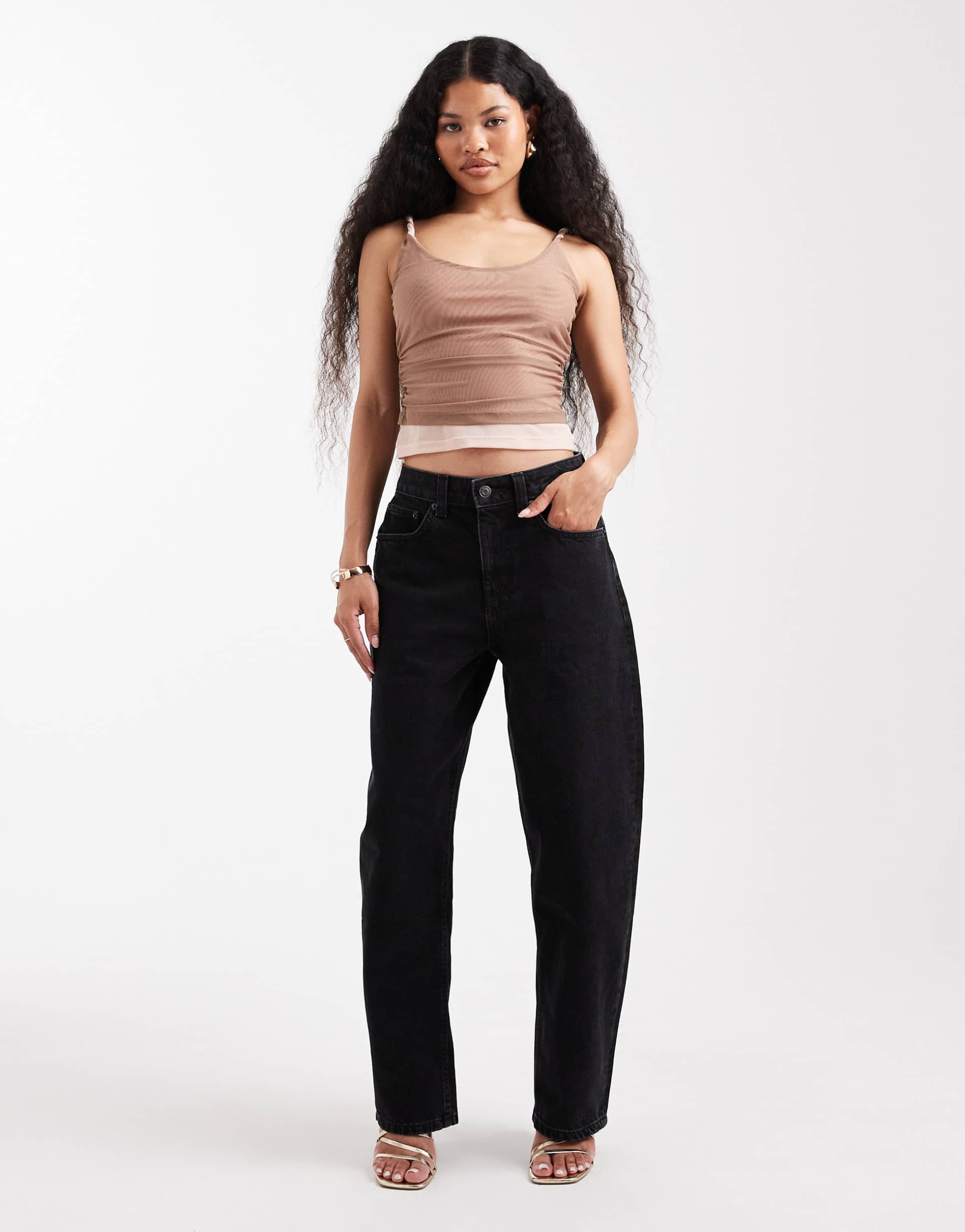 asos design petite slim barrel jeans in washed black