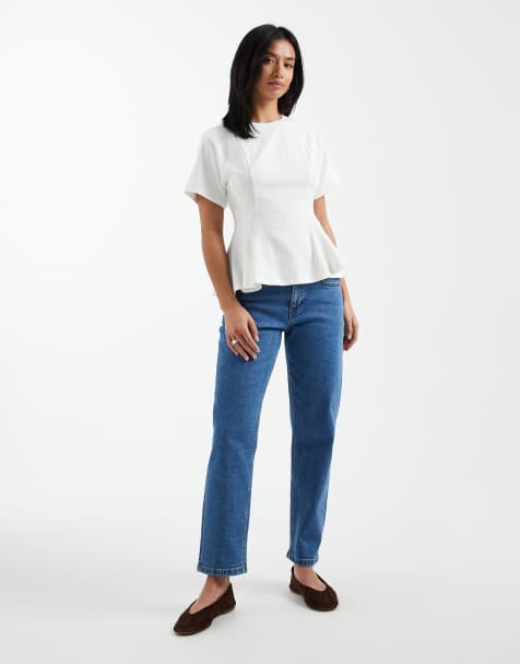 ASOS DESIGN Petite slim fit comfort mom jeans in clean blue - view 1