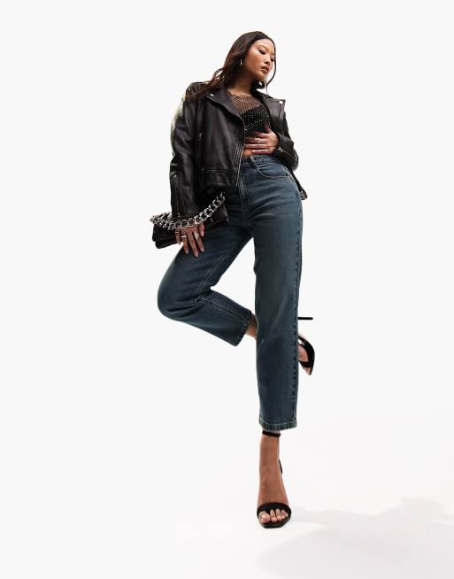 ASOS DESIGN Petite slim fit comfort mom jeans in mid blue, 2 of 5