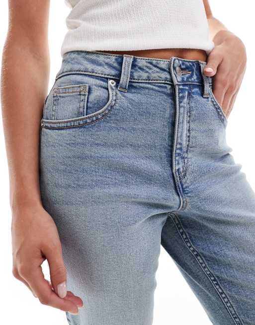 ASOS DESIGN Petite slim fit mom jeans in mid blue, 3 of 5