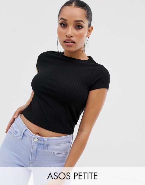 ASOS DESIGN Petite slim fit rib t-shirt in black