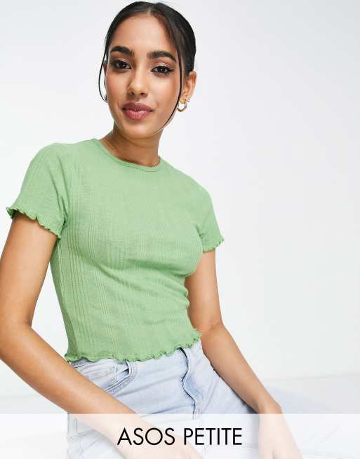 ASOS DESIGN Petite slim fit t-shirt with lettuce hem in mixed rib in pale green