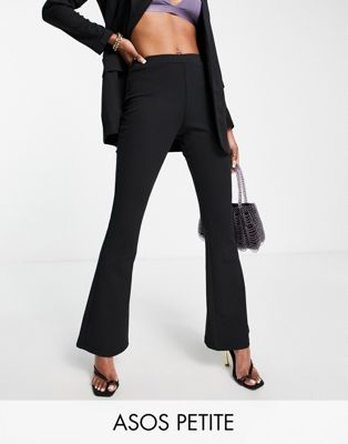 ASOS DESIGN Petite slim kick flare suit trouser in black | ASOS