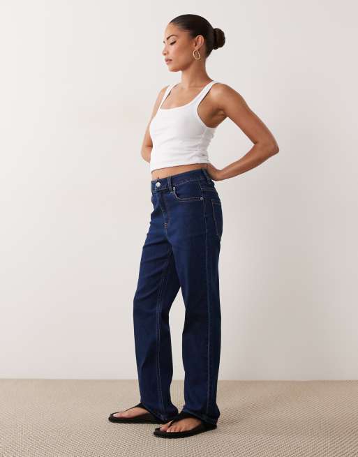 ASOS DESIGN Petite slim straight leg jean in dark wash blue, 2 of 5
