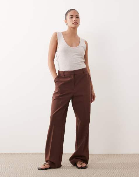 ASOS DESIGN Petite slim straight trousers in chocolate - view 1
