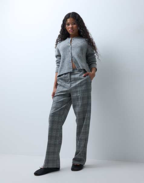 ASOS DESIGN Petite slim straight trousers in mono check - view 1