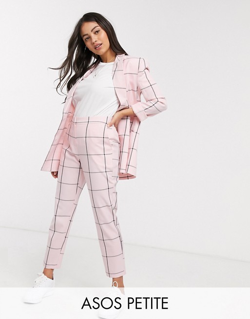 ASOS DESIGN Petite slim suit trouser in pink grid check
