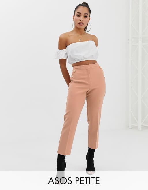 ASOS DESIGN Petite slim trousers with military button detail