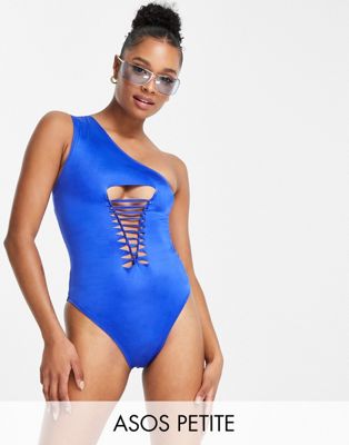 ASOS DESIGN Petite slinky ladder detail swimsuit in cobalt blue - ASOS Price Checker