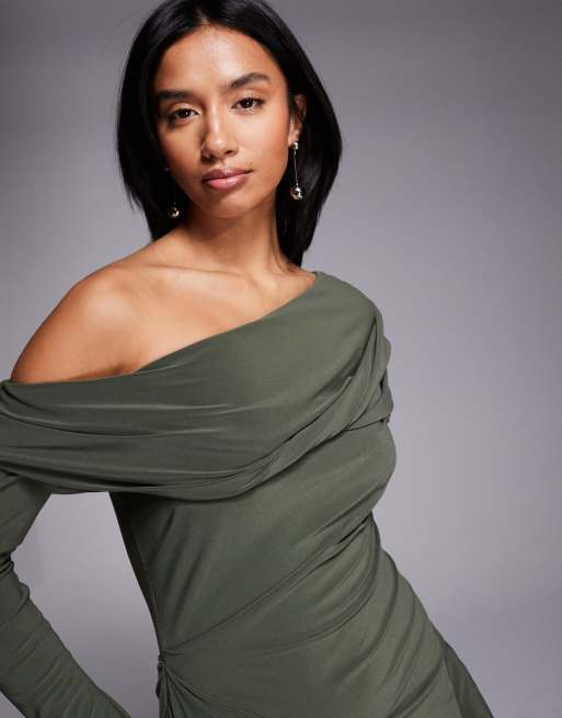 asos design short sleeve slinky maxi dress in khaki ASOS Design - Maxi Dress - Women - Polyester/Spandex - 00 US