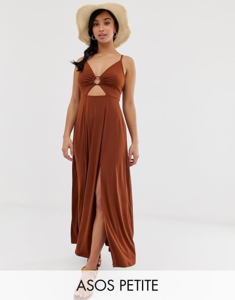 Object - Objaline Lo Maxi Slip Dress - 5145898 Seal Brown Blue/White main image 1
