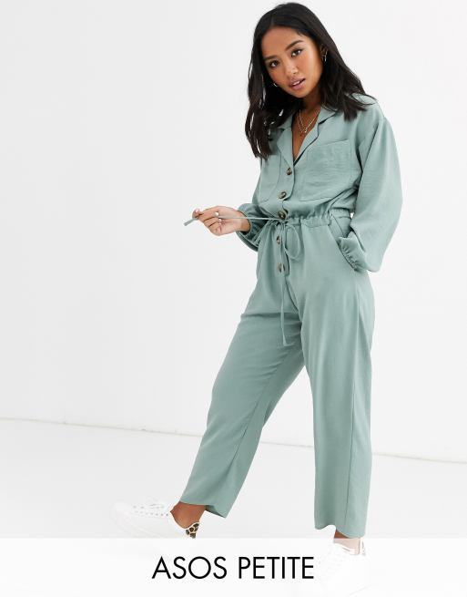 ASOS DESIGN Petite slouchy button front utility jumpsuit | ASOS