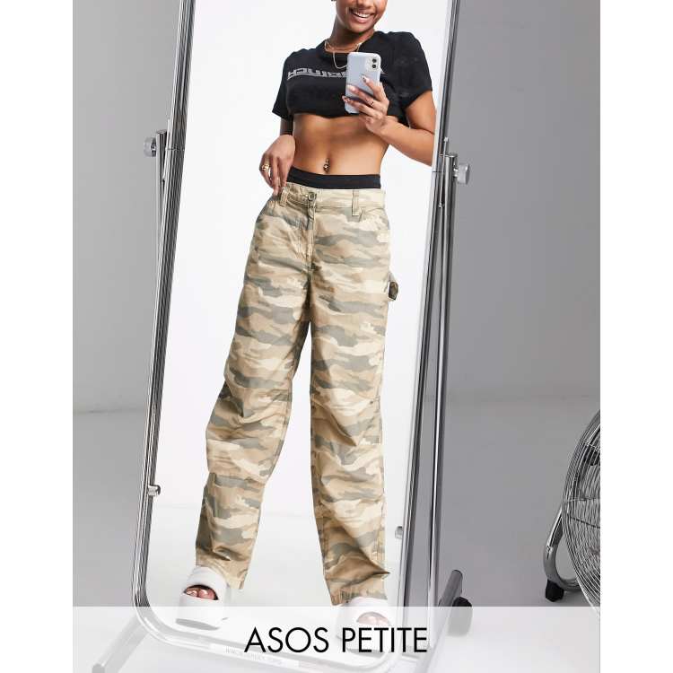 ASOS DESIGN Petite slouchy cargo trousers in brown camo