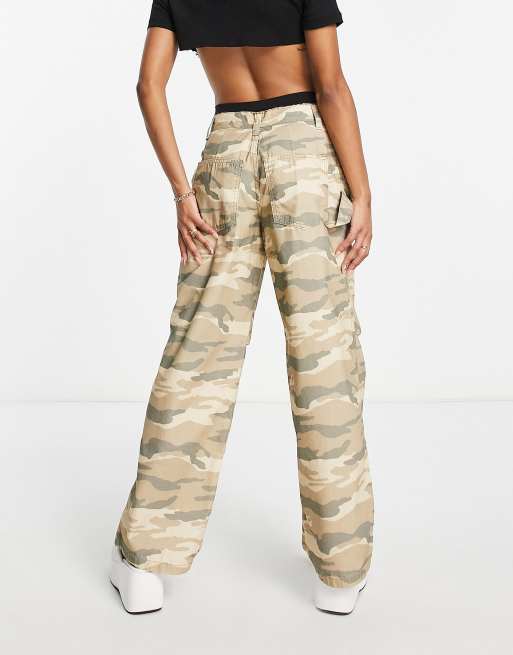 ASOS DESIGN slouchy knee dart cargo pants in camo