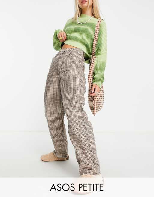 ASOS DESIGN Petite slouchy chino pant in brown check