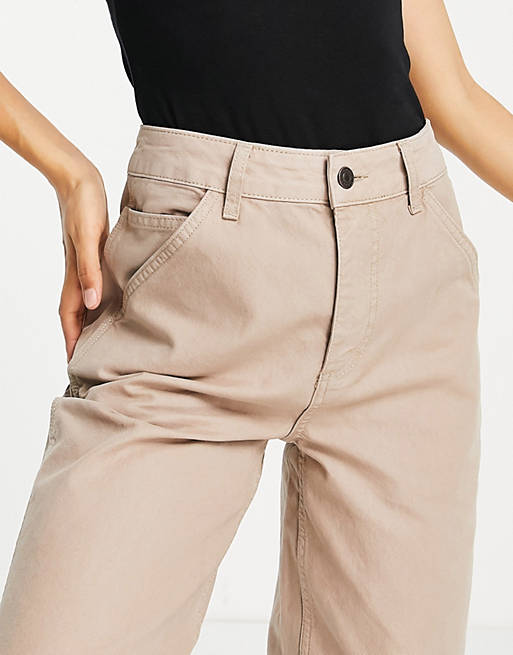 Women Petite slouchy chino trousers in stone 