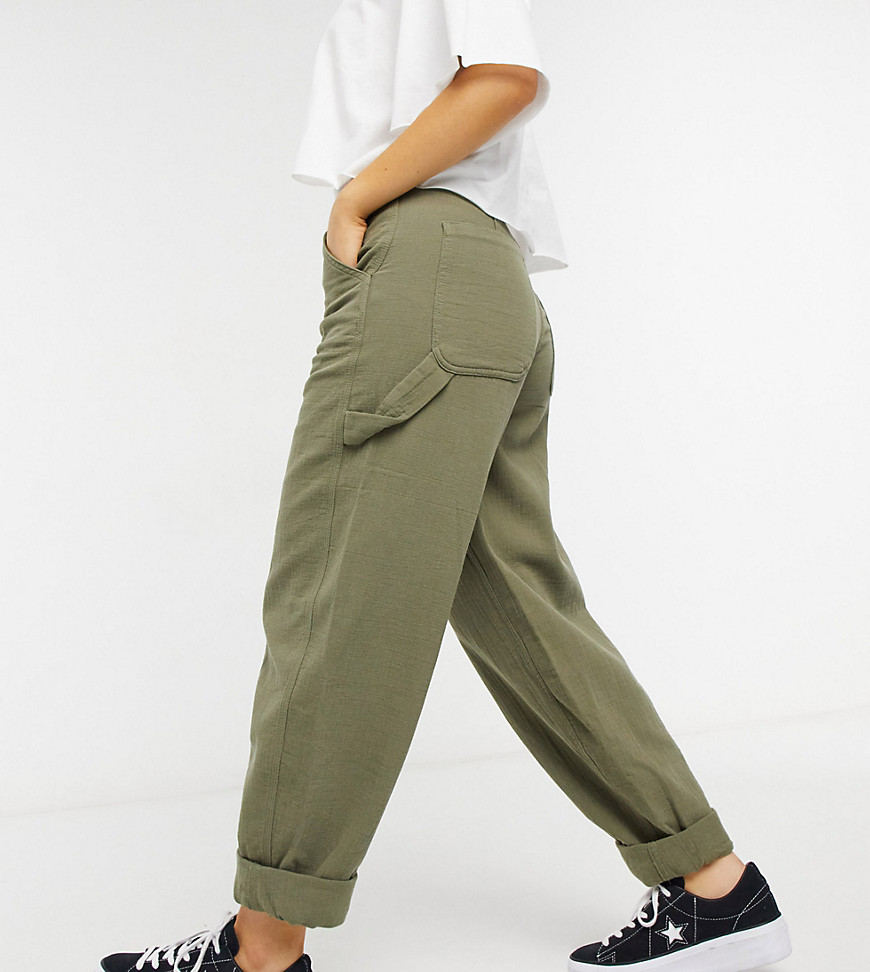 ASOS DESIGN Petite slouchy joggers in khaki cheesecloth-Green