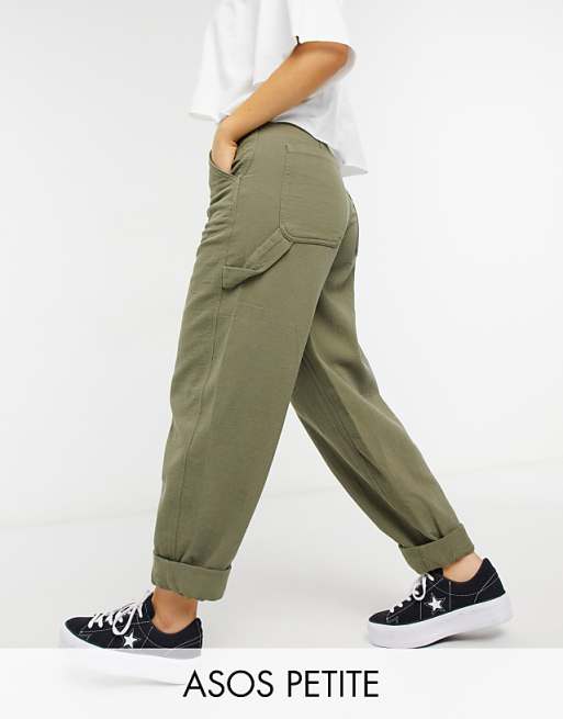 ASOS DESIGN Petite slouchy joggers in khaki cheesecloth | ASOS
