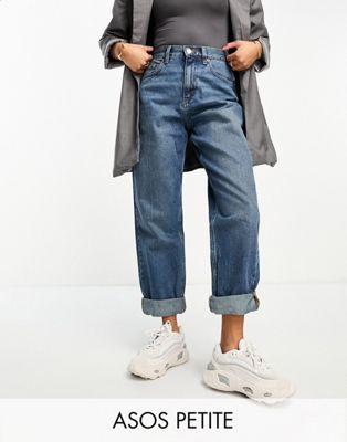 ASOS DESIGN Petite slouchy mom jean in mid blue