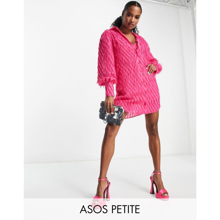 ASOS DESIGN Petite slouchy shirt mini dress in fluffy textured fabric