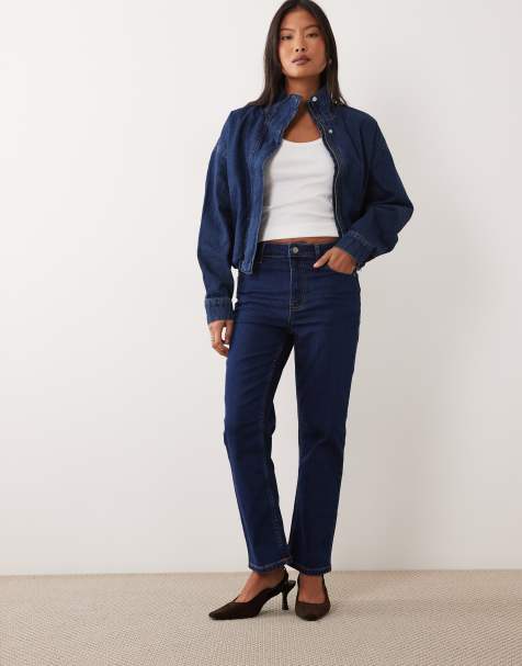 ASOS DESIGN Petite smala raka jeans i mörk tvätt blå - view 1