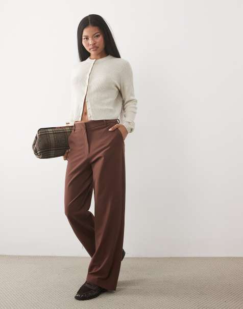 ASOS DESIGN Petite - Smalle rechte broek in chocoladebruin - view 1