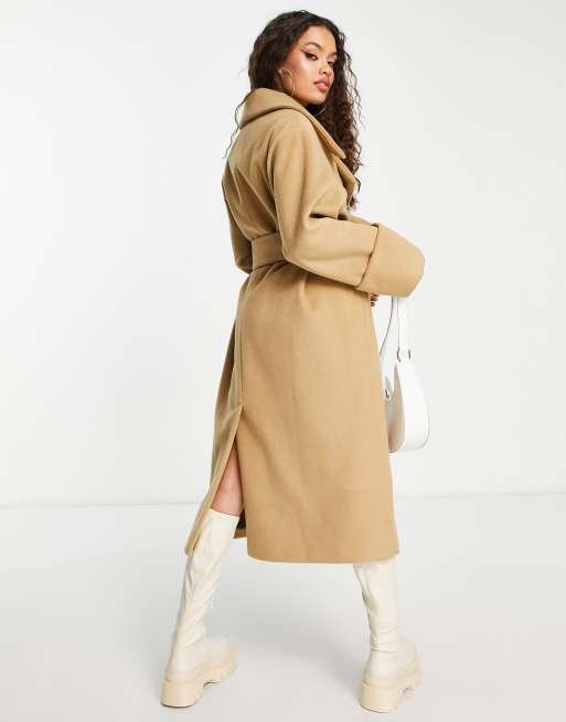 ASOS DESIGN Petite smart brushed belted coat in brown