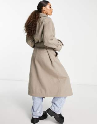 ASOS DESIGN Petite smart brushed boyfriend wool mix coat in mushroom