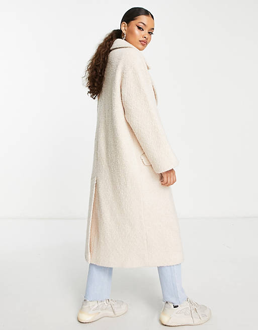 ASOS DESIGN Petite smart double breasted boucle wool mix coat in cream