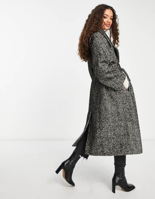 Black herringbone coat sales womens